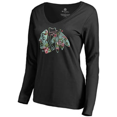 NHL Black Chicago Blackhawks Women's Lovely Long Sleeve V-Neck T-Shirt
