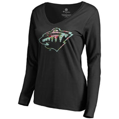 NHL Black Minnesota Wild Women's Lovely Long Sleeve V-Neck T-Shirt