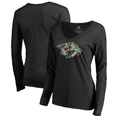 NHL Black Nashville Predators Women's Lovely Long Sleeve V-Neck T-Shirt