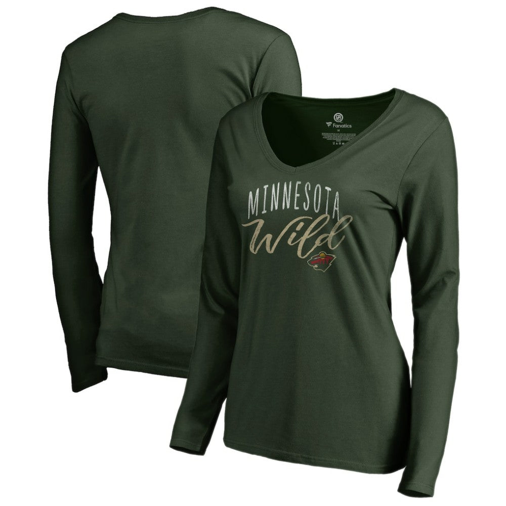 NHL Green Minnesota Wild Women's Graceful Long Sleeve V-Neck T-Shirt