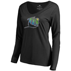 MLB Tampa Bay Rays Women's Cooperstown Collection Forbes Long Sleeve V-Neck T-Shirt