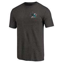 NHL Black San Jose Sharks Primary Logo Left Chest Distressed Tri-Blend T-Shirt
