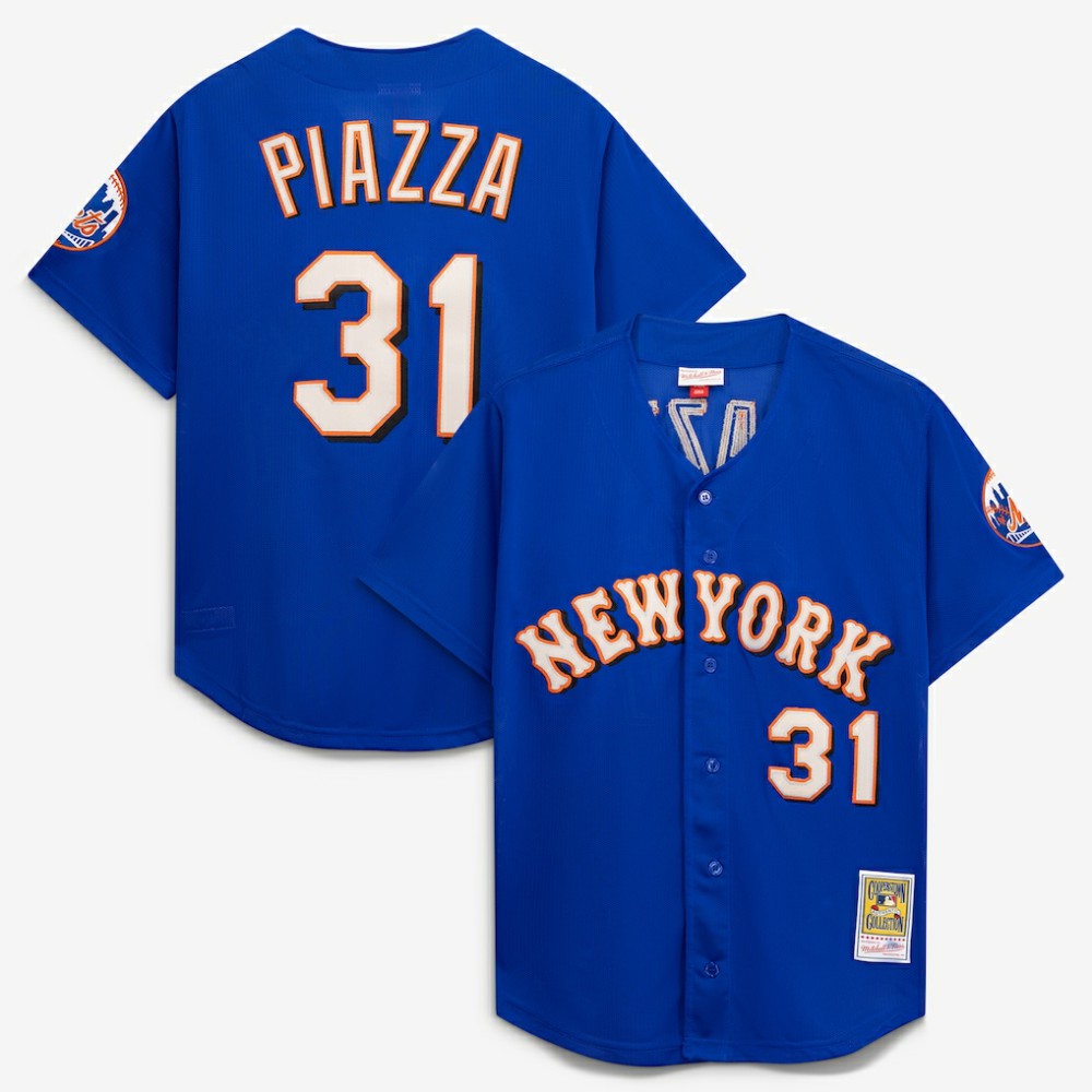 MLB Mike Piazza New York Mets Mitchell & Ness Cooperstown Collection Mesh Batting Practice Button-Up Jersey