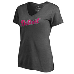 MLB Detroit Tigers Women's Pink Wordmark V-Neck T-Shirt