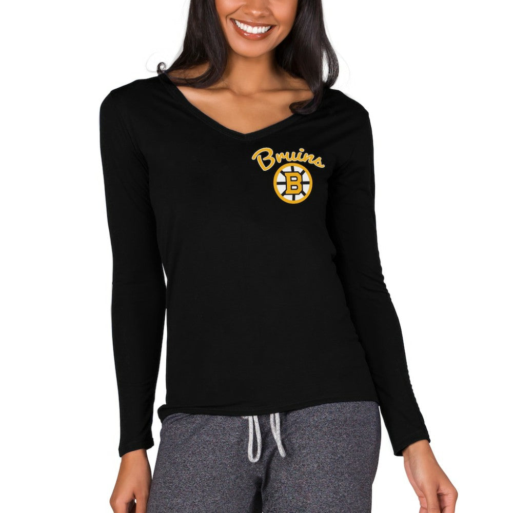 NHL Black Boston Bruins Concepts Sport Women's Marathon Knit Long Sleeve V-Neck Top