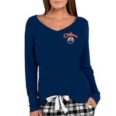 NHL Navy Edmonton Oilers Concepts Sport Women's Marathon Knit Long Sleeve V-Neck Top