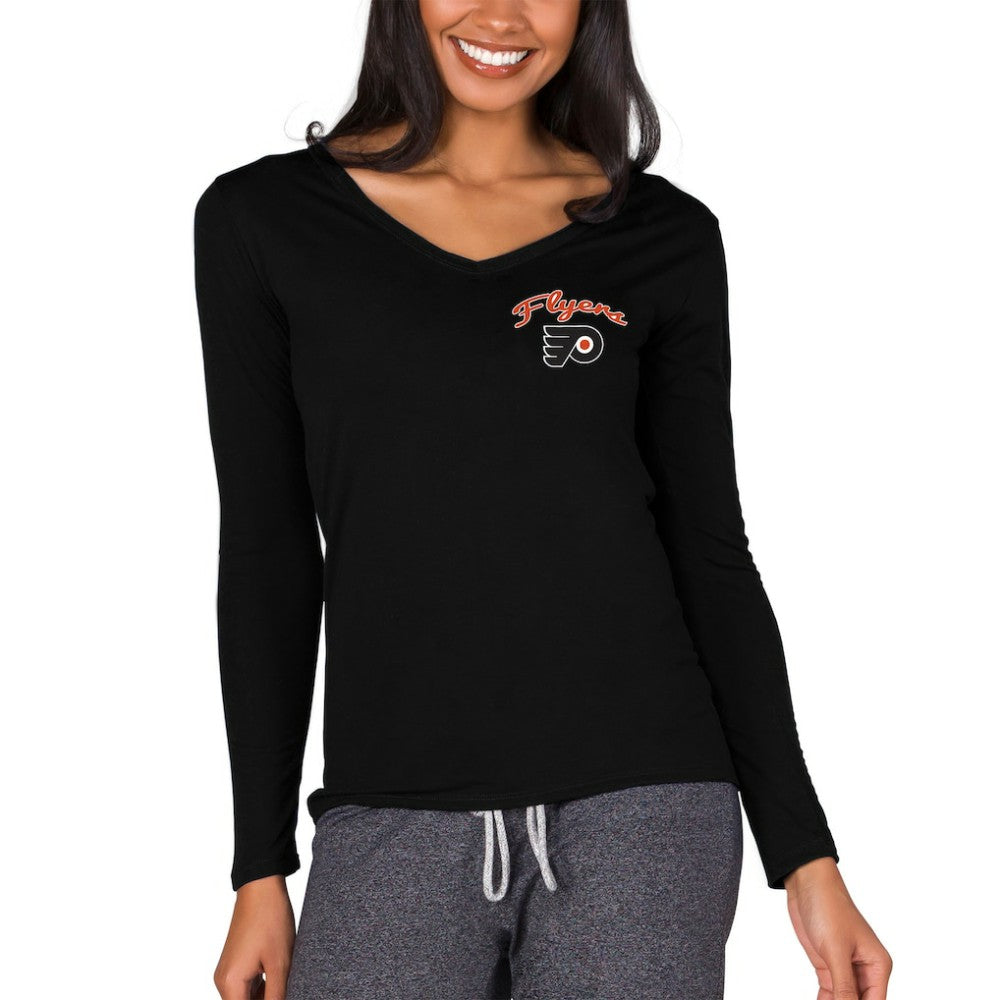 NHL Black Philadelphia Flyers Concepts Sport Women's Marathon Knit Long Sleeve V-Neck Top