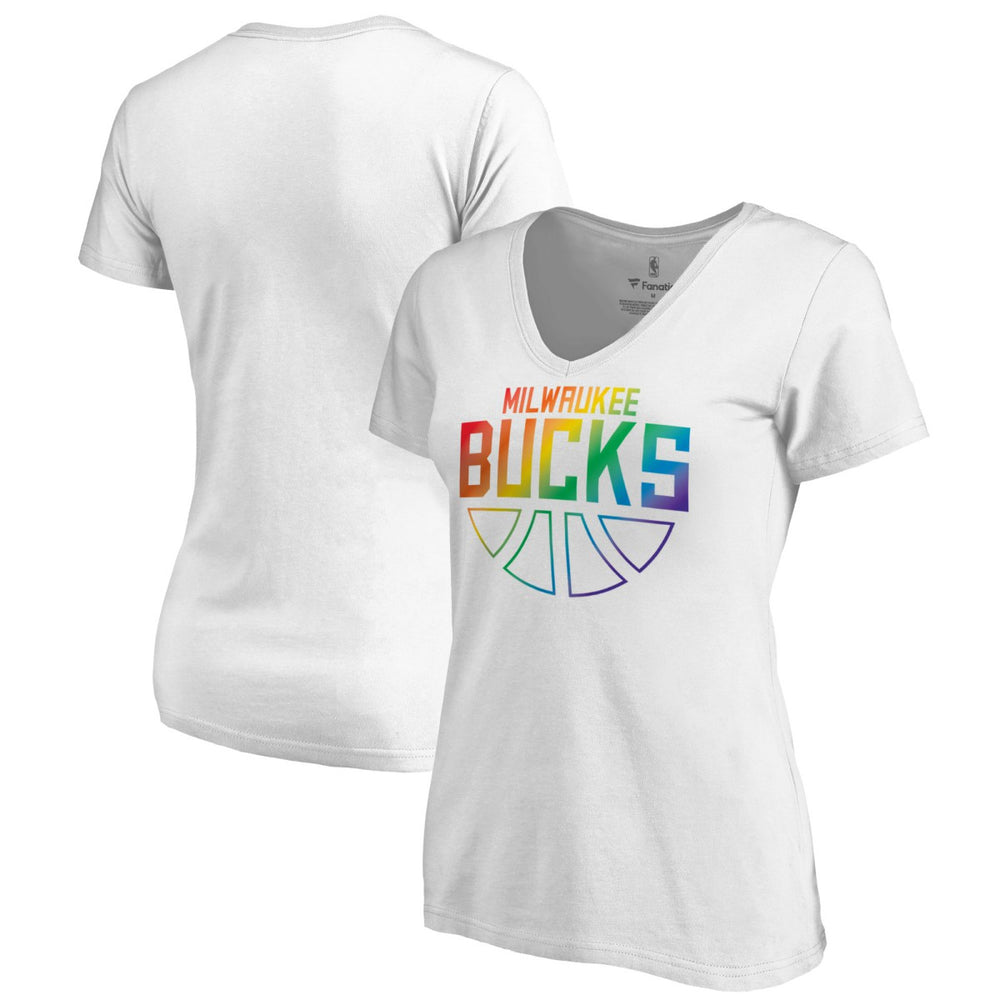 NBA Milwaukee Bucks Women's Team Pride Wordmark V-Neck T-Shirt
