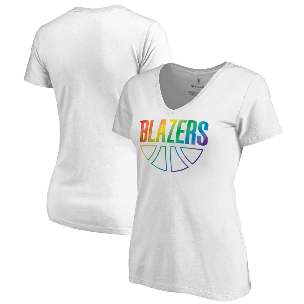 NBA Portland Trail Blazers Women's Team Pride Wordmark V-Neck T-Shirt sale