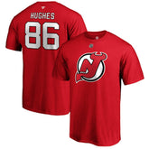 NHL Red Jack Hughes New Jersey Devils Fanatics Authentic Stack Player Name & Number T-Shirt