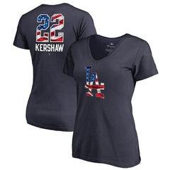 MLB Clayton Kershaw Los Angeles Dodgers Women's Banner Wave Name & Number V-Neck T-Shirt