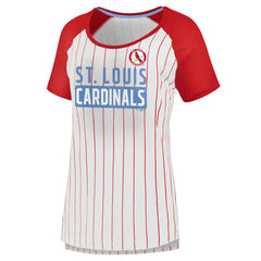 MLB St. Louis Cardinals Fanatics Women's Cooperstown Collection Iconic Pinstripe Raglan Scoop Neck T-Shirt
