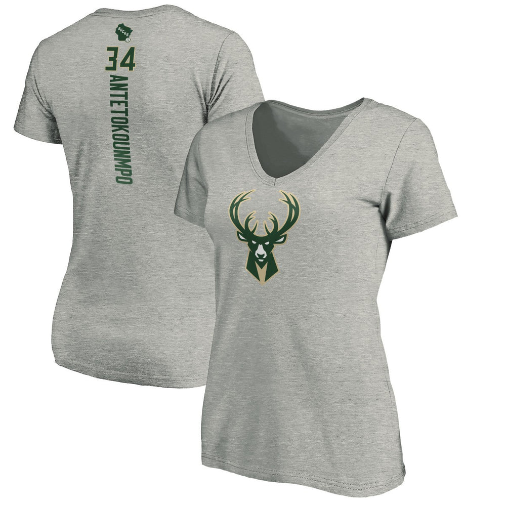 NBA Giannis Antetokounmpo Milwaukee Bucks Women's Playmaker Name & Number V-Neck T-Shirt
