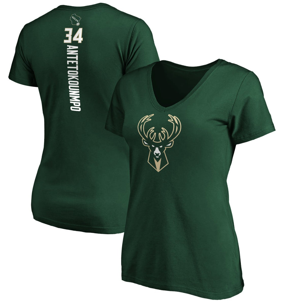 NBA Giannis Antetokounmpo Milwaukee Bucks Women's Playmaker Name & Number V-Neck T-Shirt