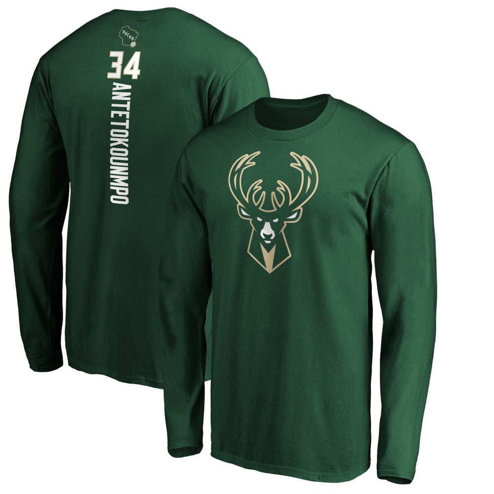 NBA Giannis Antetokounmpo Milwaukee Bucks Playmaker Name & Number Long Sleeve T-Shirt