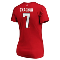 NHL Red Brady Tkachuk Ottawa Senators Fanatics Women's Authentic Stack Name & Number V-Neck T-Shirt