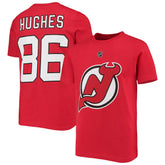 NHL Red Jack Hughes New Jersey Devils Youth Player Name & Number T-Shirt