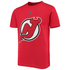 NHL Red Jack Hughes New Jersey Devils Youth Player Name & Number T-Shirt