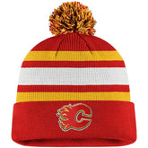 NHL Red/Yellow Calgary Flames Fanatics Authentic Pro Cuffed Pom Knit Hat