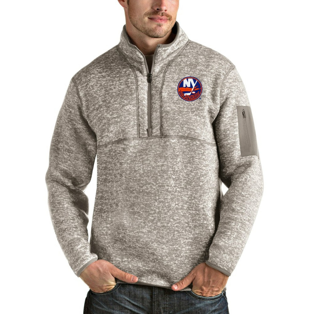NHL Oatmeal New York Islanders Antigua Fortune Half-Zip Pullover Jacket