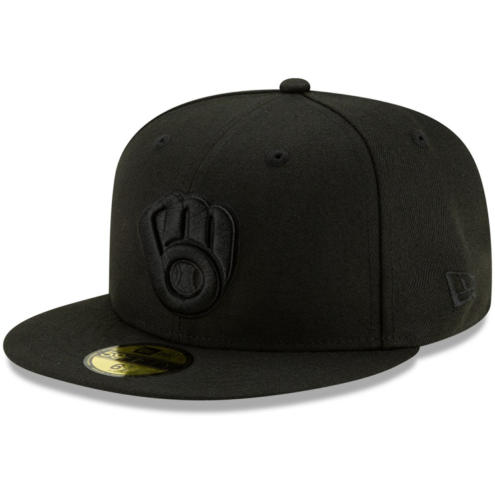 MLB Milwaukee Brewers New Era Black on Black 59FIFTY Fitted Hat