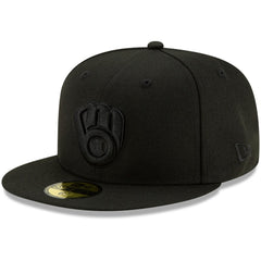 MLB Milwaukee Brewers New Era Black on Black 59FIFTY Fitted Hat