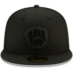 MLB Milwaukee Brewers New Era Black on Black 59FIFTY Fitted Hat