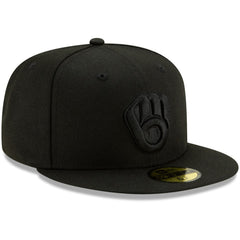 MLB Milwaukee Brewers New Era Black on Black 59FIFTY Fitted Hat