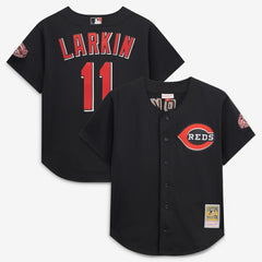 MLB Barry Larkin Cincinnati Reds Mitchell & Ness Cooperstown Collection Mesh Batting Practice Button-Up Jersey