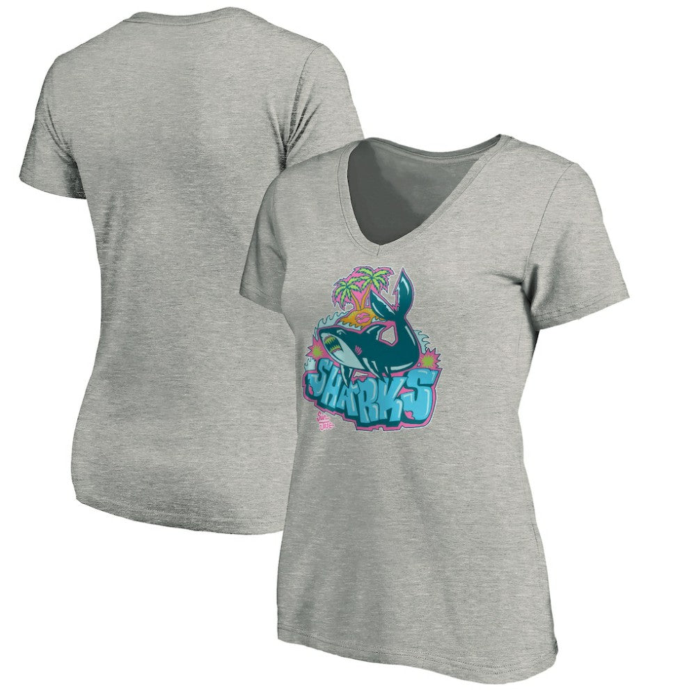 NHL Heather Gray San Jose Sharks Women's Graffiti Shark V-Neck T-Shirt