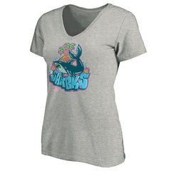 NHL Heather Gray San Jose Sharks Women's Graffiti Shark V-Neck T-Shirt