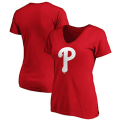 MLB Philadelphia Phillies Fanatics Women's Core Official Logo V-Neck T-Shirt