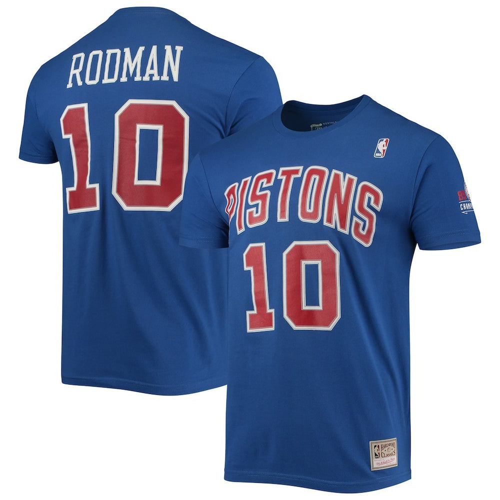 NBA Dennis Rodman Detroit Pistons Hardwood Classics Stitch Name & Number T-Shirt sale