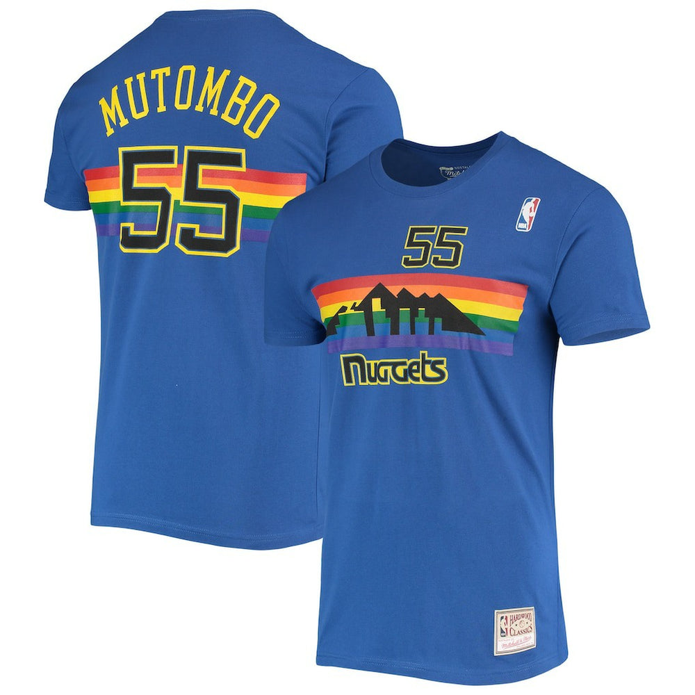 NBA Dikembe Mutombo Denver Nuggets Hardwood Classics Stitch Name & Number T-Shirt sale