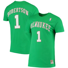 NBA Oscar Robertson Milwaukee Bucks Hardwood Classics Stitch Name & Number T-Shirt