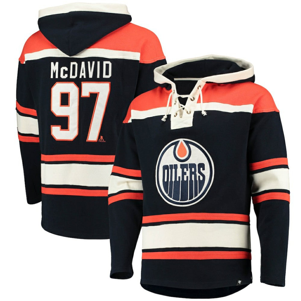 NHL Navy Connor McDavid Edmonton Oilers '47 Player Name & Number Lacer Pullover Hoodie