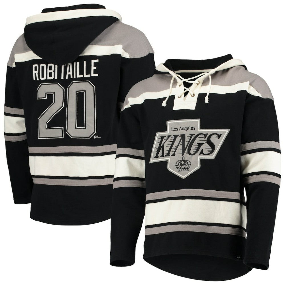 NHL Black Luc Robitaille Los Angeles Kings '47 Retired Player Name & Number Lacer Pullover Hoodie