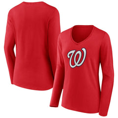 MLB Washington Nationals Women's Official Logo Long Sleeve V-Neck T-Shirt