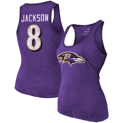 Lamar Jackson Majestic Threads Women's Name & Number Tri-Blend Tank Top - Baltimore Ravens