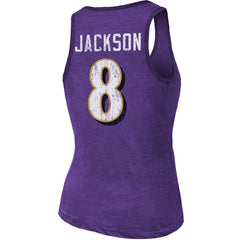 Lamar Jackson Majestic Threads Women's Name & Number Tri-Blend Tank Top - Baltimore Ravens