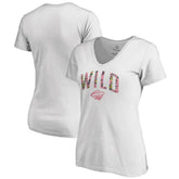 NHL White Minnesota Wild Women's Floral Arched V-Neck T-Shirt