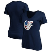 MLB Baltimore Orioles Logo Women's Banner Wave V-Neck T-Shirt