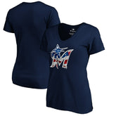 MLB Miami Marlins Logo Women's Banner Wave V-Neck T-Shirt