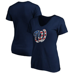 MLB Washington Nationals Logo Women's Banner Wave V-Neck T-Shirt