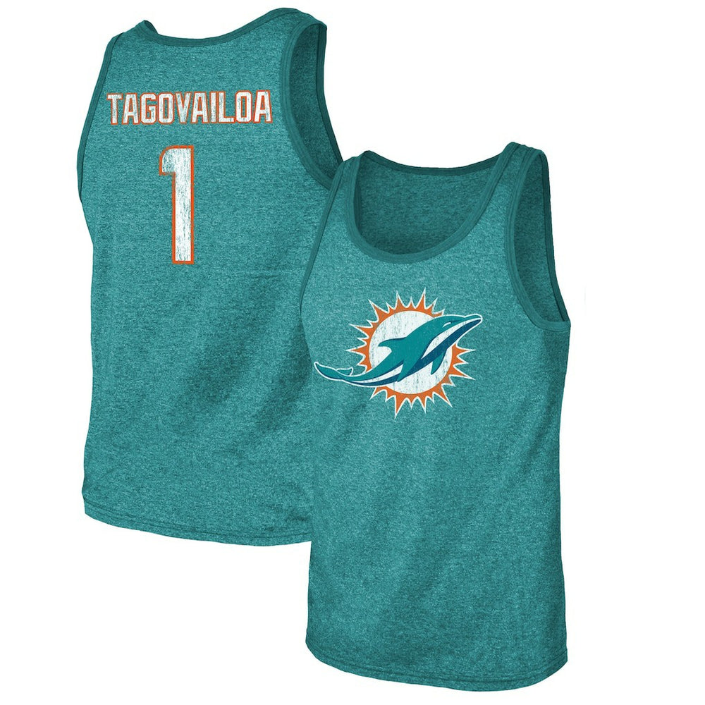 Tua Tagovailoa Majestic Threads Name & Number Tri-Blend Tank Top - Miami Dolphins