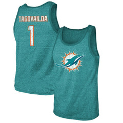Tua Tagovailoa Majestic Threads Name & Number Tri-Blend Tank Top - Miami Dolphins