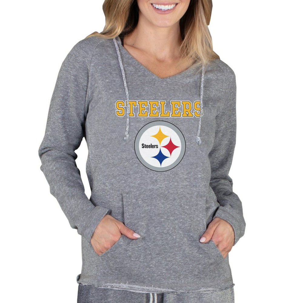 Concepts Sport Women's Mainstream Tri-Blend Raglan Hoodie V-Neck Top - Pittsburgh Steelers