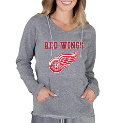 NHL Gray Detroit Red Wings Concepts Sport Women's Mainstream Terry Tri-Blend Long Sleeve Hooded Top