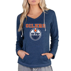 NHL Navy Edmonton Oilers Concepts Sport Women's Mainstream Terry Tri-Blend Long Sleeve Hooded Top