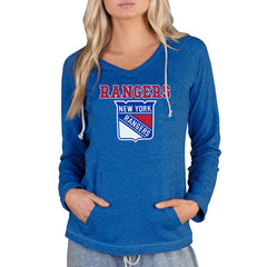 NHL Royal New York Rangers Concepts Sport Women's Mainstream Terry Tri-Blend Long Sleeve Hooded Top